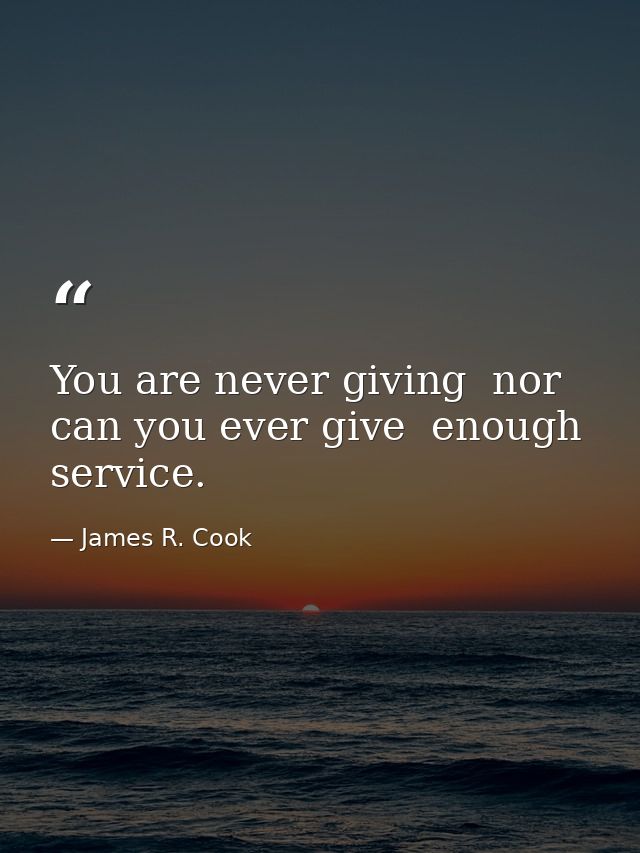You are never giving  nor can you ever give  enough service. — James R. Cook