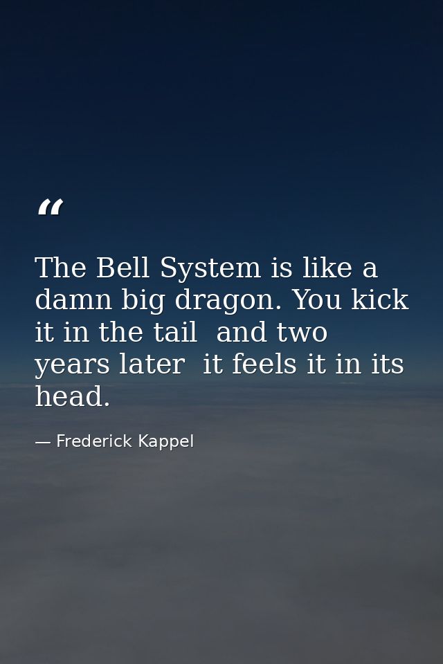 The Bell System is like a damn big dragon. You kick it in the tail  and two years later  it feels it in its head. — Frederick Kappel