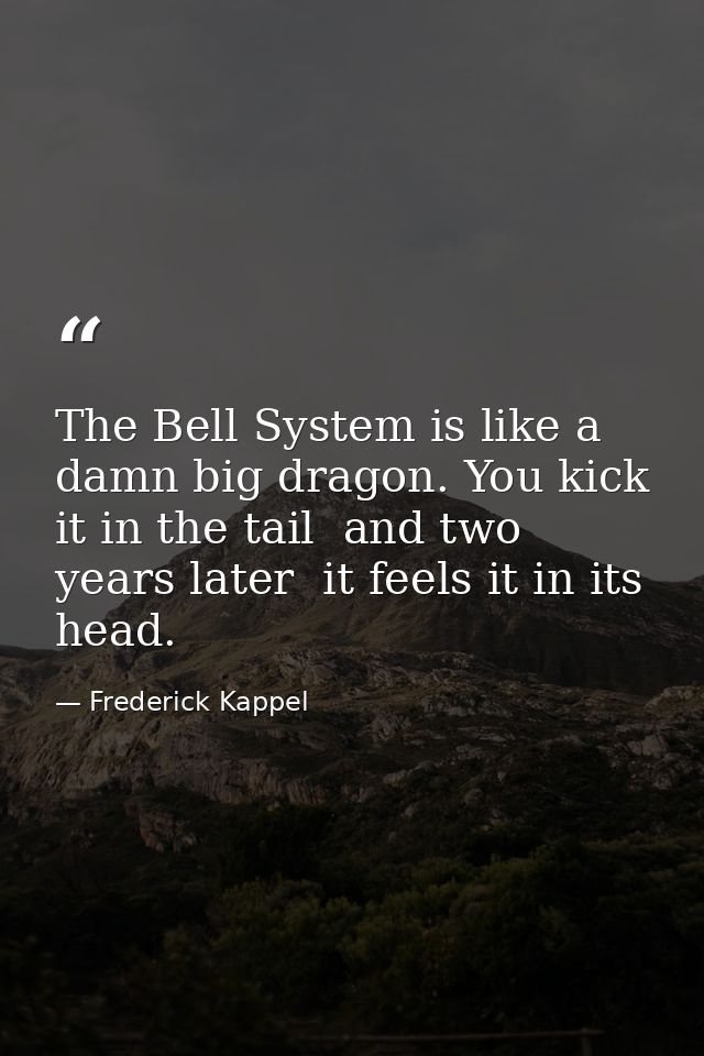 The Bell System is like a damn big dragon. You kick it in the tail  and two years later  it feels it in its head. — Frederick Kappel