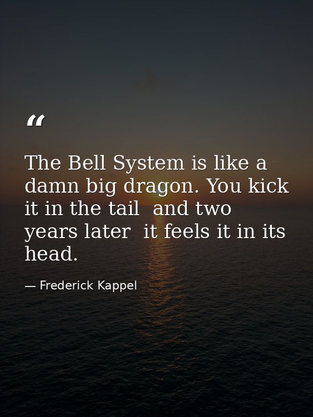 The Bell System is like a damn big dragon. You kick it in the tail  and two years later  it feels it in its head. — Frederick Kappel