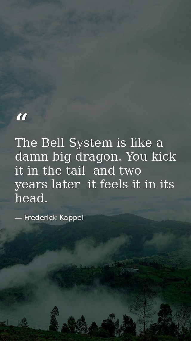 The Bell System is like a damn big dragon. You kick it in the tail  and two years later  it feels it in its head. — Frederick Kappel