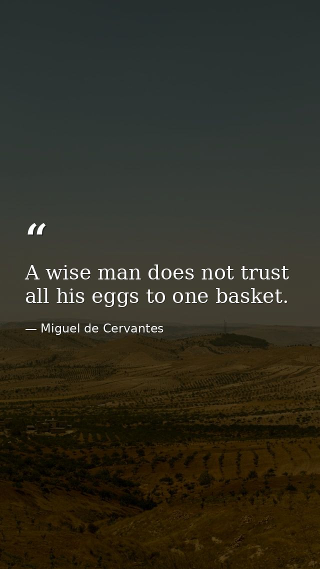 A wise man does not trust all his eggs to one basket. — Miguel de Cervantes