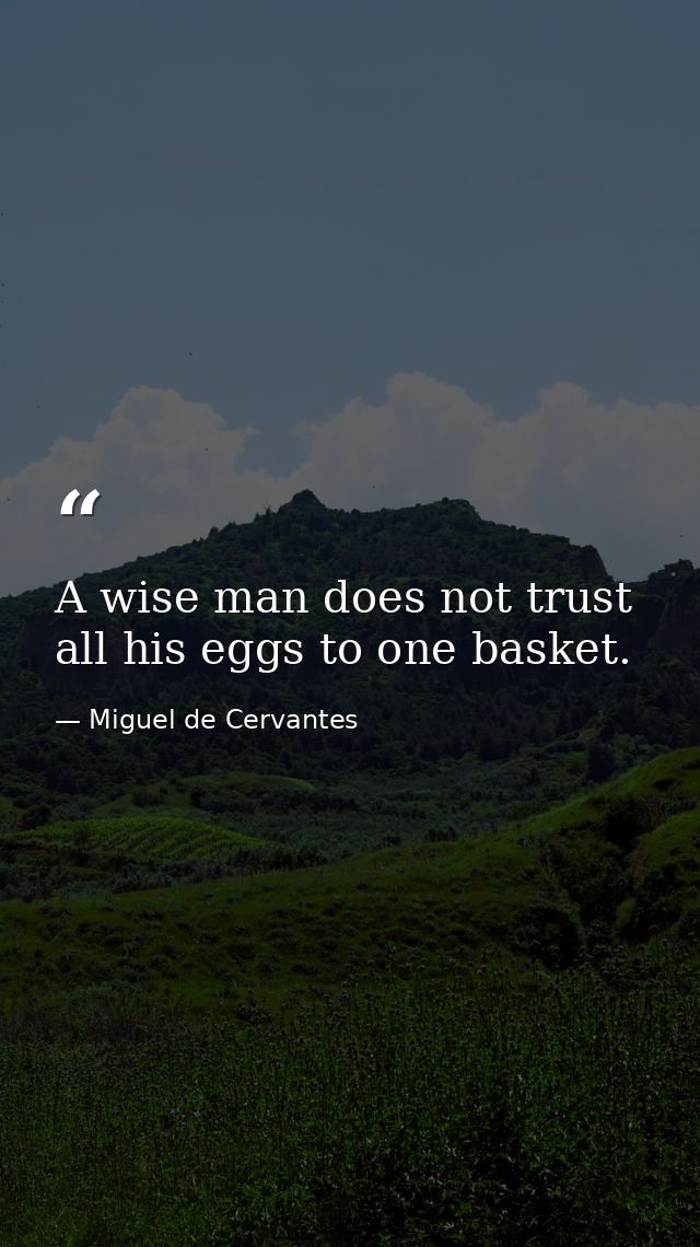 A wise man does not trust all his eggs to one basket. — Miguel de Cervantes