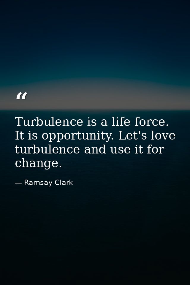 Turbulence is a life force. It is opportunity. Let's love turbulence and use it for change. — Ramsay Clark