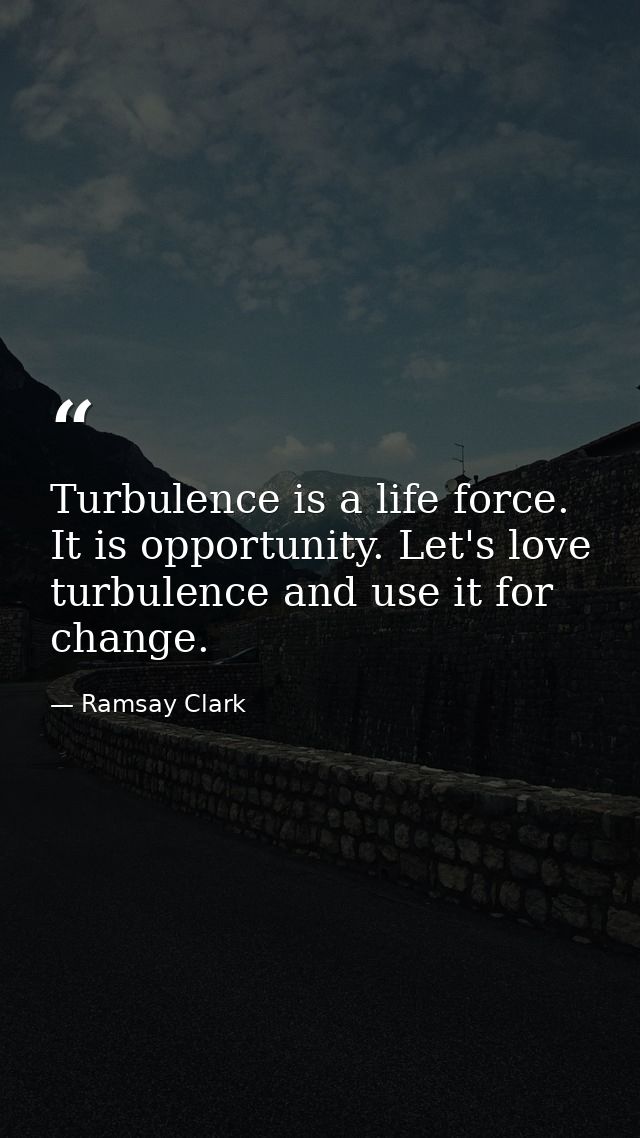 Turbulence is a life force. It is opportunity. Let's love turbulence and use it for change. — Ramsay Clark
