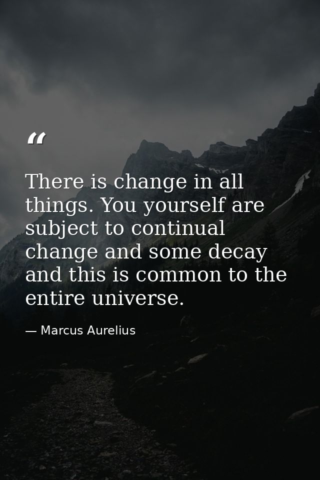 There is change in all things. You yourself are subject to continual change and some decay  and this is common to the en — Marcus Aurelius