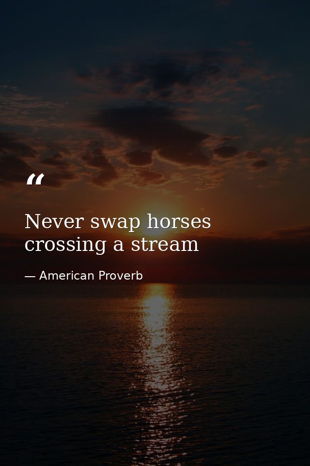 Never swap horses crossing a stream — American Proverb