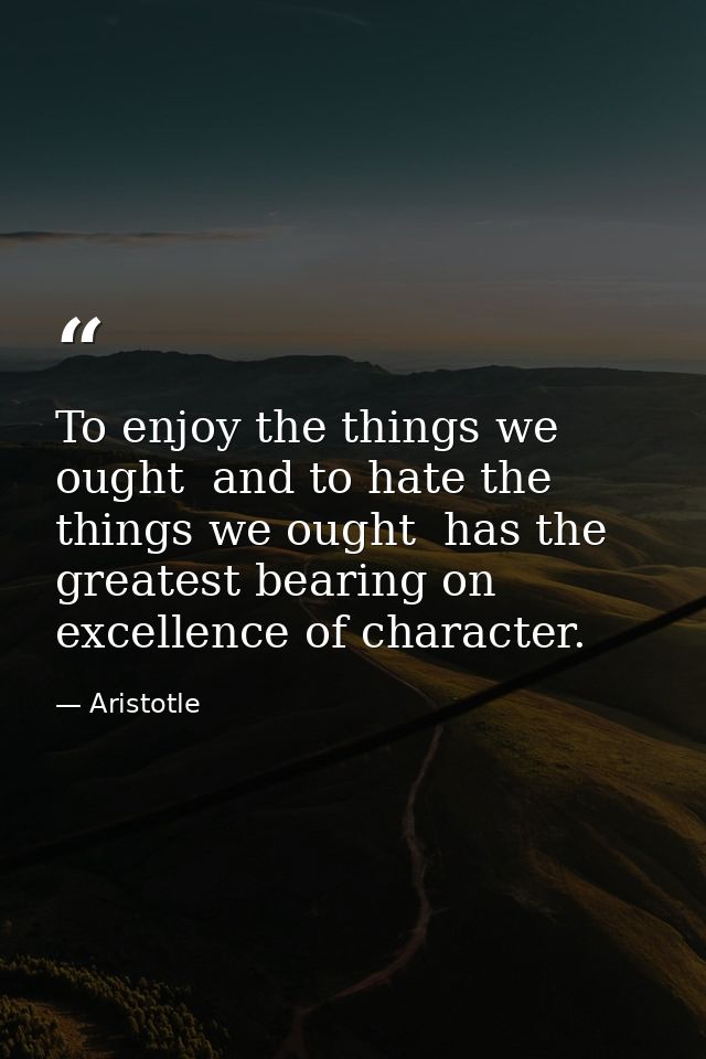 To enjoy the things we ought  and to hate the things we ought  has the greatest bearing on excellence of character. — Aristotle