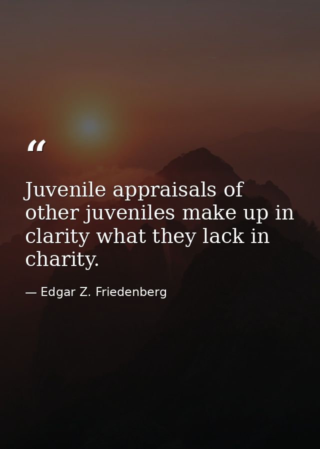 Juvenile appraisals of other juveniles make up in clarity what they lack in charity. — Edgar Z. Friedenberg