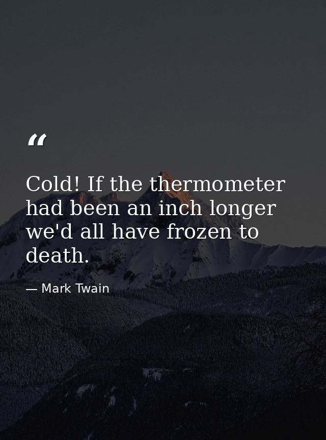 Cold! If the thermometer had been an inch longer we'd all have frozen to death. — Mark Twain