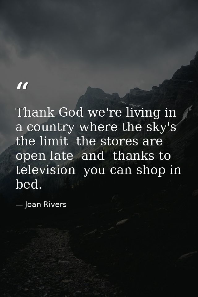 Thank God we're living in a country where the sky's the limit  the stores are open late  and  thanks to television  you  — Joan Rivers