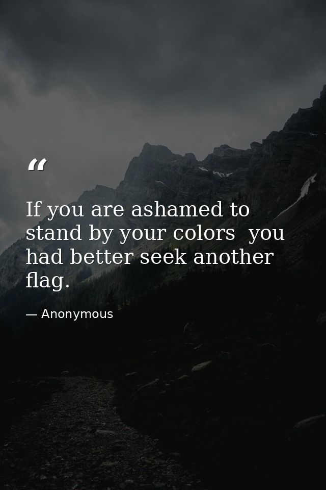 If you are ashamed to stand by your colors  you had better seek another flag. — Anonymous