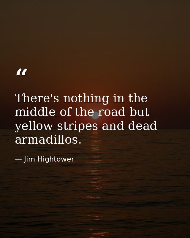 There's nothing in the middle of the road but yellow stripes and dead armadillos. — Jim Hightower
