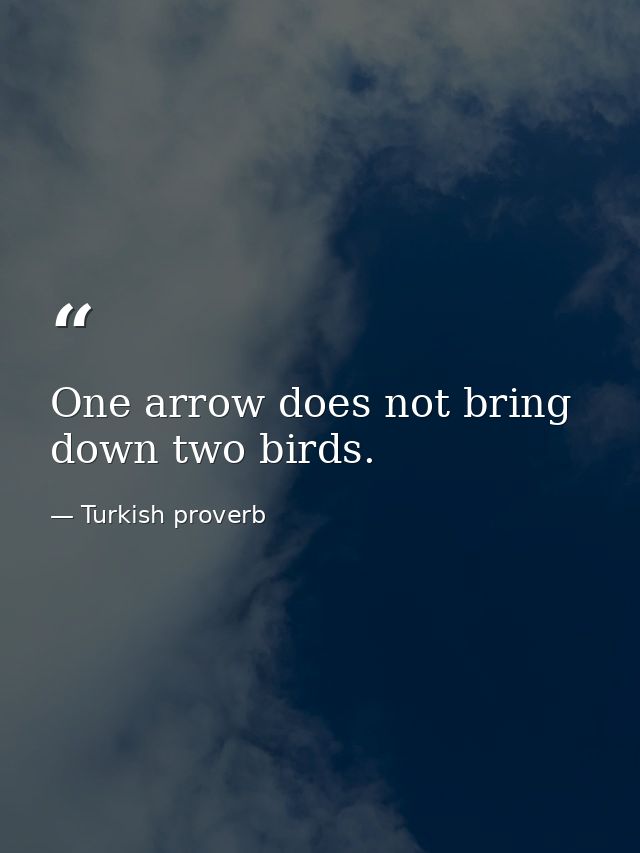 One arrow does not bring down two birds. — Turkish proverb