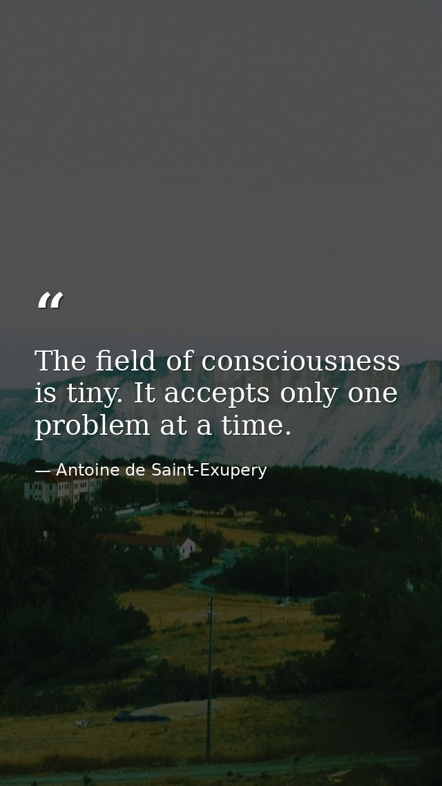 The field of consciousness is tiny. It accepts only one problem at a time. — Antoine de Saint-Exupery