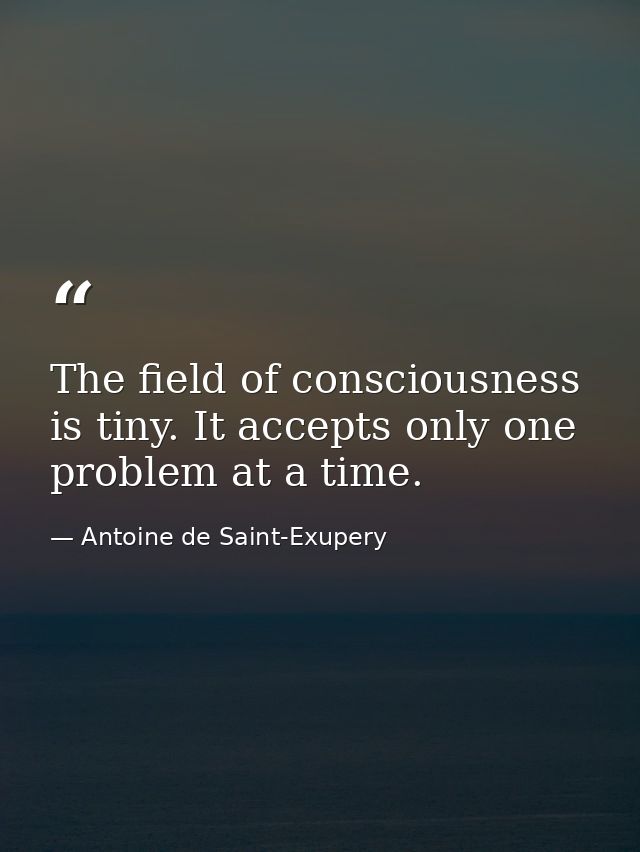 The field of consciousness is tiny. It accepts only one problem at a time. — Antoine de Saint-Exupery