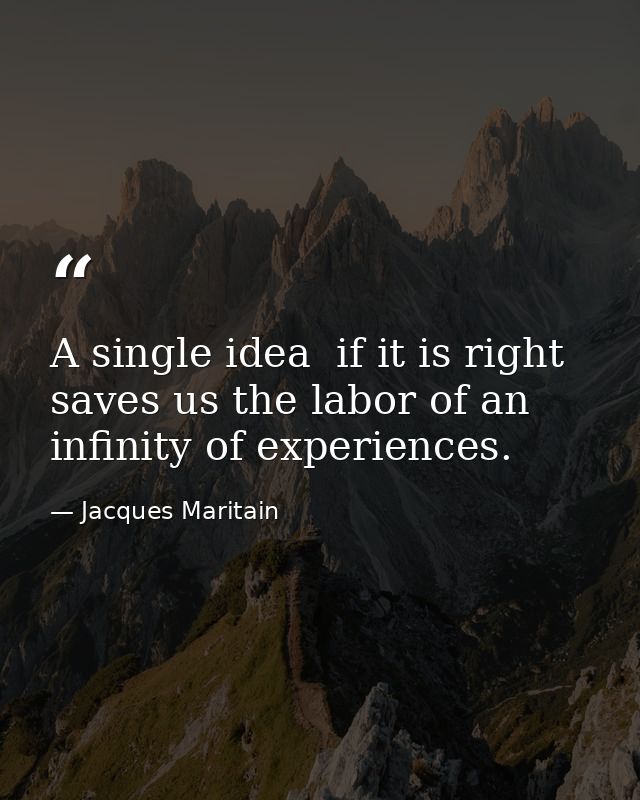 A single idea  if it is right  saves us the labor of an infinity of experiences. — Jacques Maritain