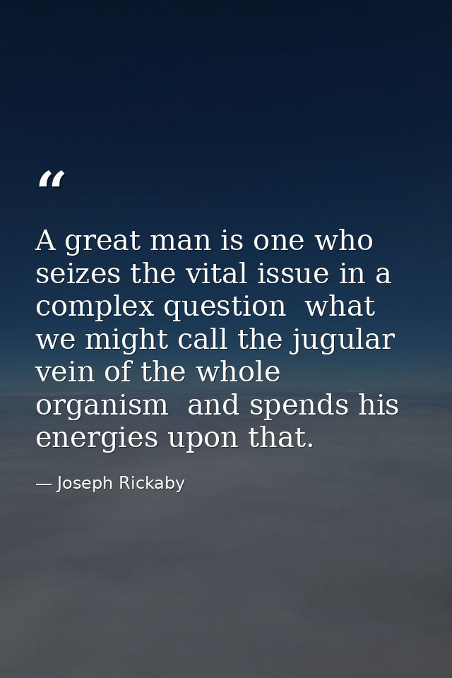 A great man is one who seizes the vital issue in a complex question  what we might call the jugular vein of the whole or — Joseph Rickaby