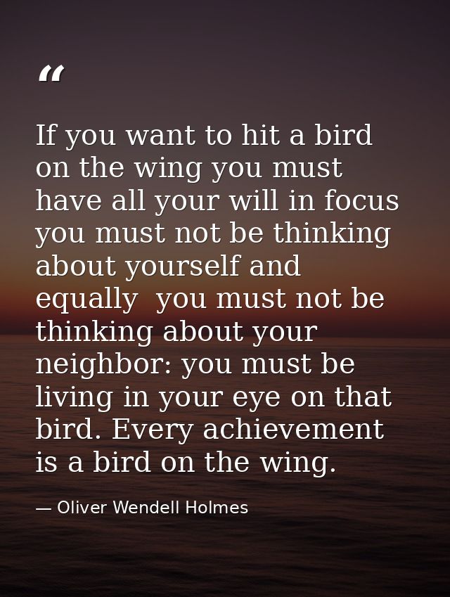 If you want to hit a bird on the wing you must have all your will in focus  you must not be thinking about yourself and  — Oliver Wendell Holmes