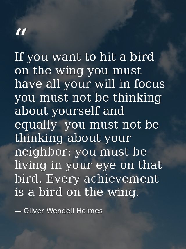 If you want to hit a bird on the wing you must have all your will in focus  you must not be thinking about yourself and  — Oliver Wendell Holmes