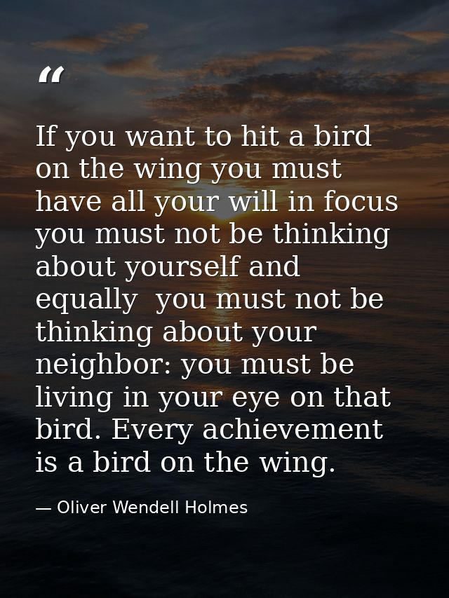 If you want to hit a bird on the wing you must have all your will in focus  you must not be thinking about yourself and  — Oliver Wendell Holmes