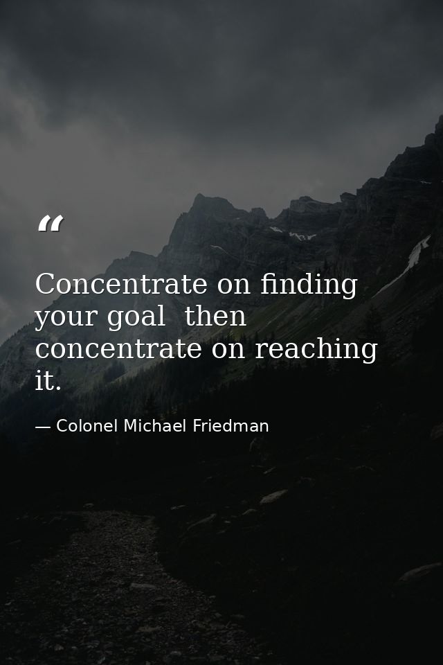 Concentrate on finding your goal  then concentrate on reaching it. — Colonel Michael Friedman