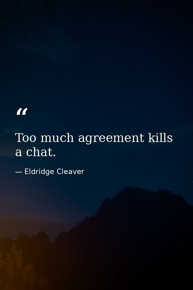 Too much agreement kills a chat. — Eldridge Cleaver