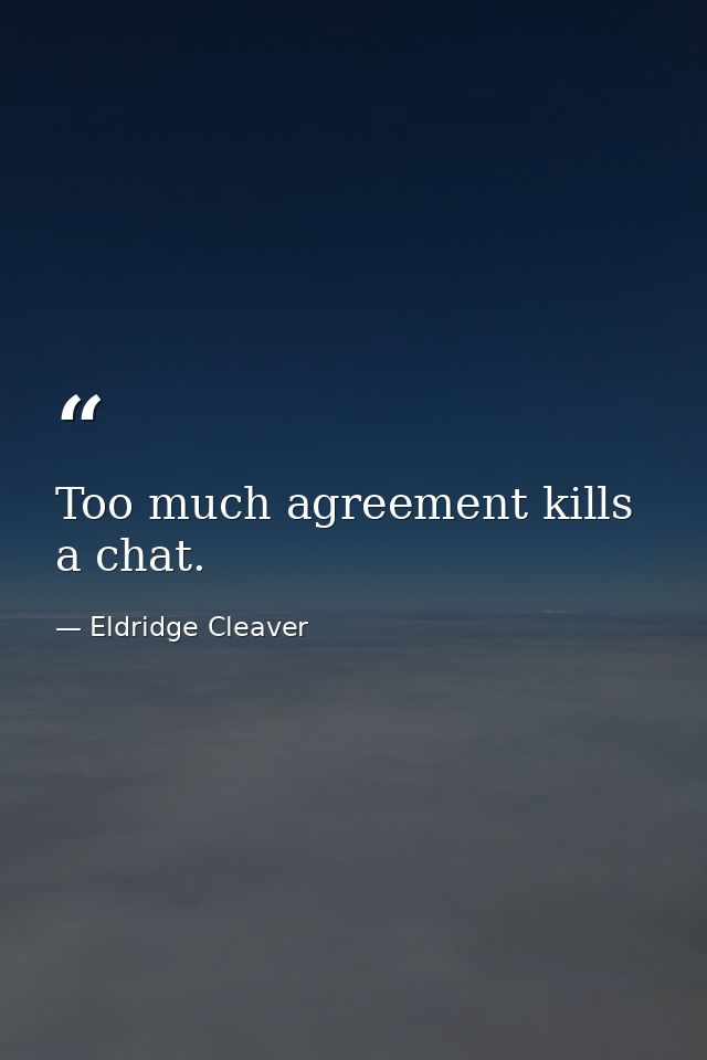 Too much agreement kills a chat. — Eldridge Cleaver