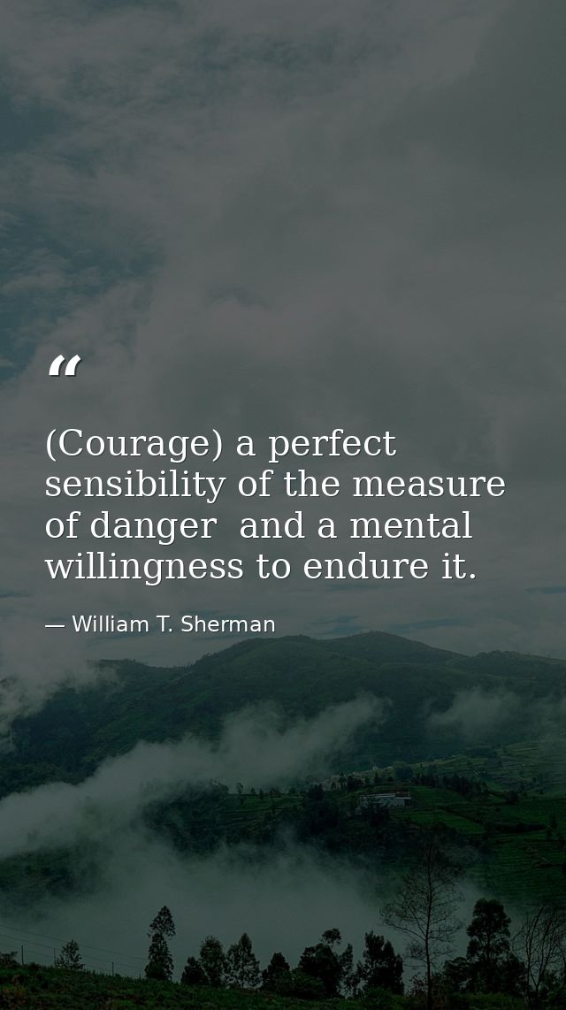 (Courage) a perfect sensibility of the measure of danger  and a mental willingness to endure it. — William T. Sherman
