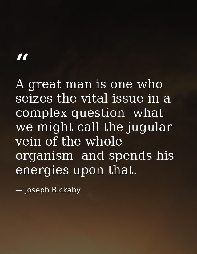 A great man is one who seizes the vital issue in a complex question  what we might call the jugular vein of the whole or — Joseph Rickaby