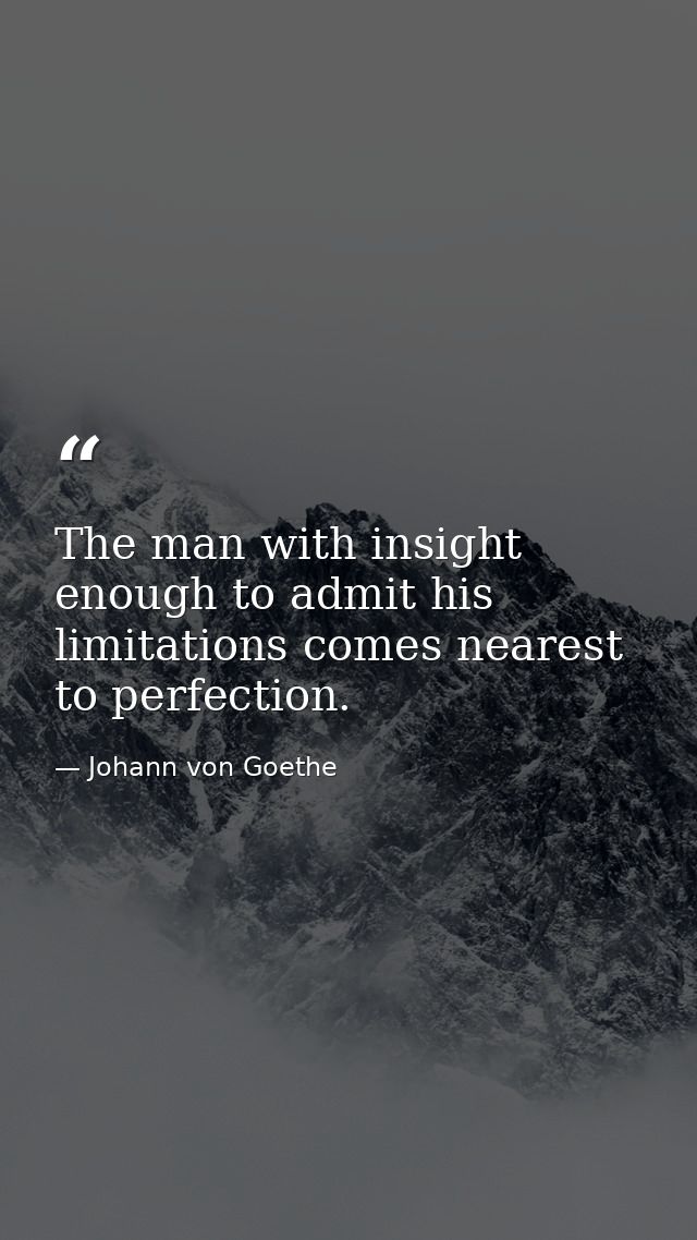 The man with insight enough to admit his limitations comes nearest to perfection. — Johann von Goethe