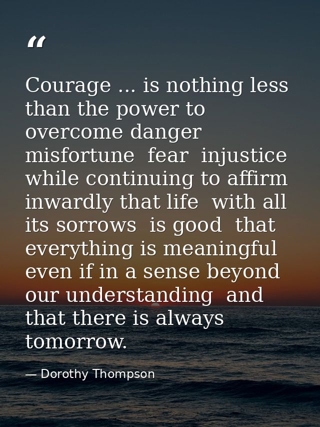 Courage ... is nothing less than the power to overcome danger  misfortune  fear  injustice  while continuing to affirm i — Dorothy Thompson
