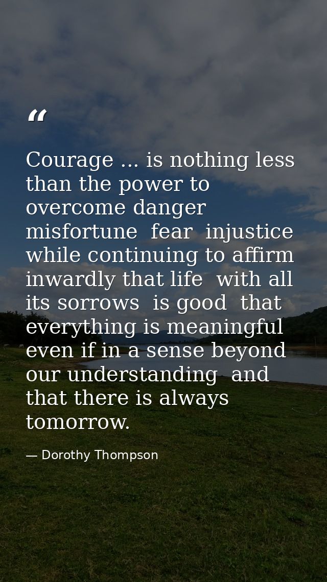 Courage ... is nothing less than the power to overcome danger  misfortune  fear  injustice  while continuing to affirm i — Dorothy Thompson