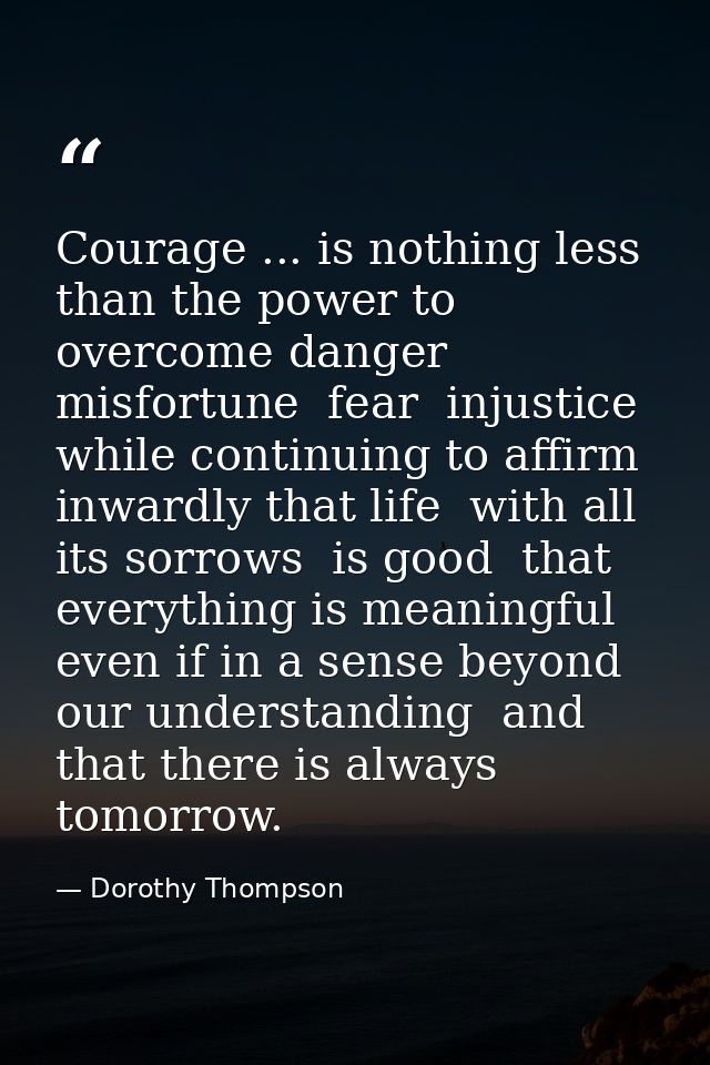 Courage ... is nothing less than the power to overcome danger  misfortune  fear  injustice  while continuing to affirm i — Dorothy Thompson
