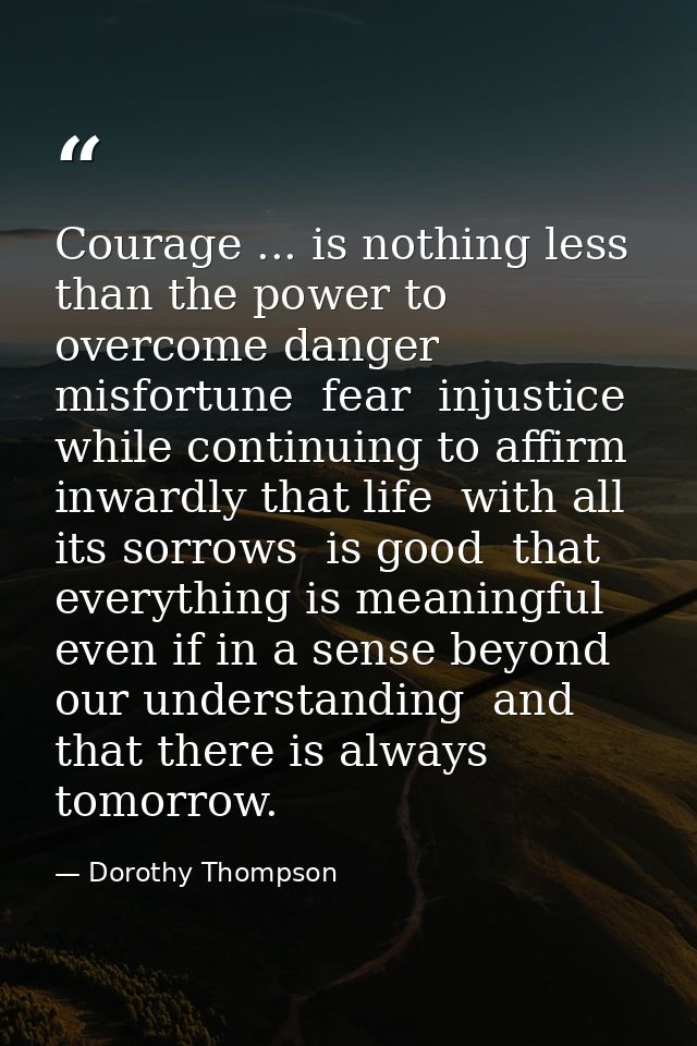 Courage ... is nothing less than the power to overcome danger  misfortune  fear  injustice  while continuing to affirm i — Dorothy Thompson