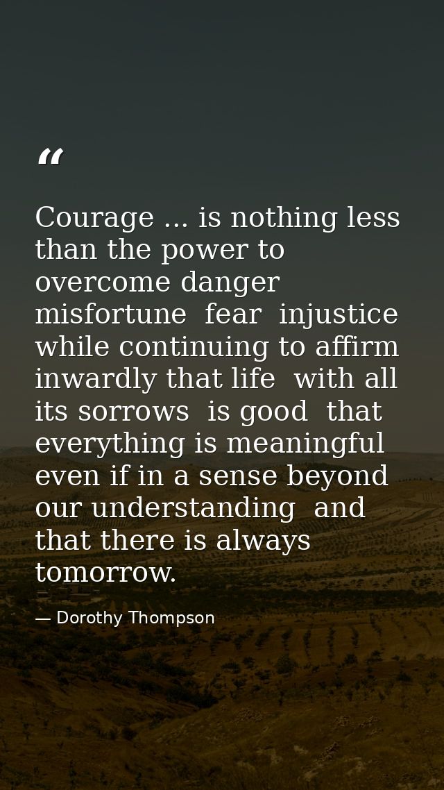 Courage ... is nothing less than the power to overcome danger  misfortune  fear  injustice  while continuing to affirm i — Dorothy Thompson