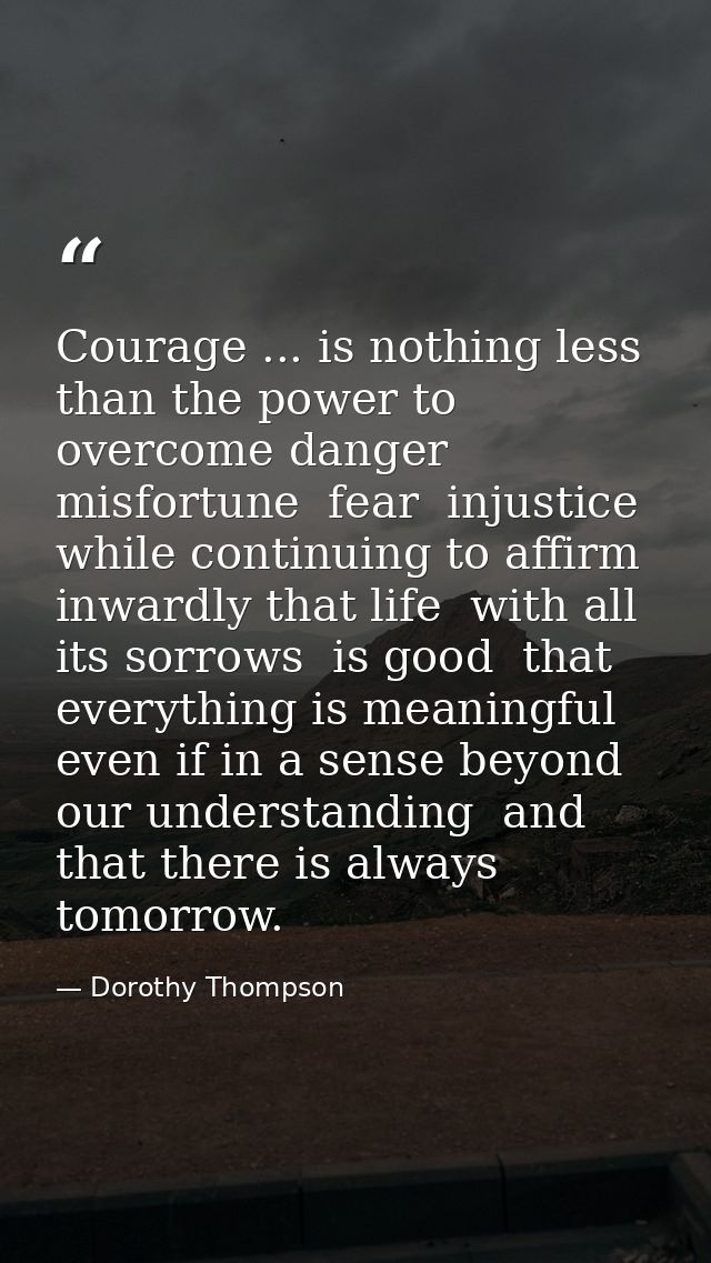 Courage ... is nothing less than the power to overcome danger  misfortune  fear  injustice  while continuing to affirm i — Dorothy Thompson