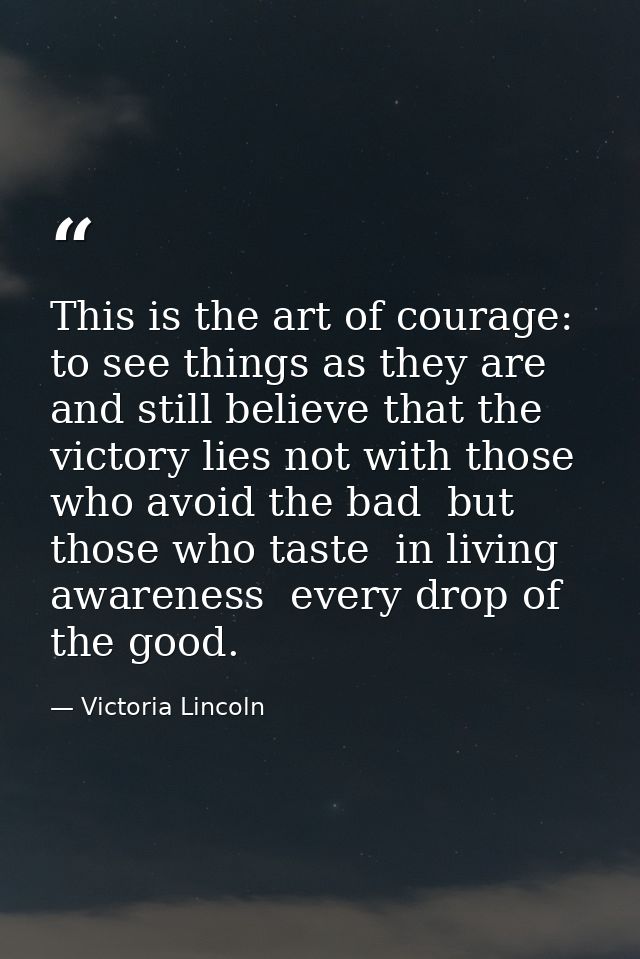 This is the art of courage: to see things as they are and still believe that the victory lies not with those who avoid t — Victoria Lincoln