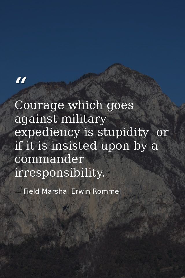 Courage which goes against military expediency is stupidity  or  if it is insisted upon by a commander  irresponsibility — Field Marshal Erwin Rommel