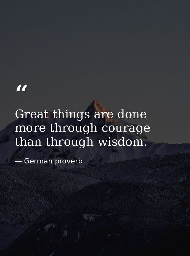 Great things are done more through courage than through wisdom. — German proverb