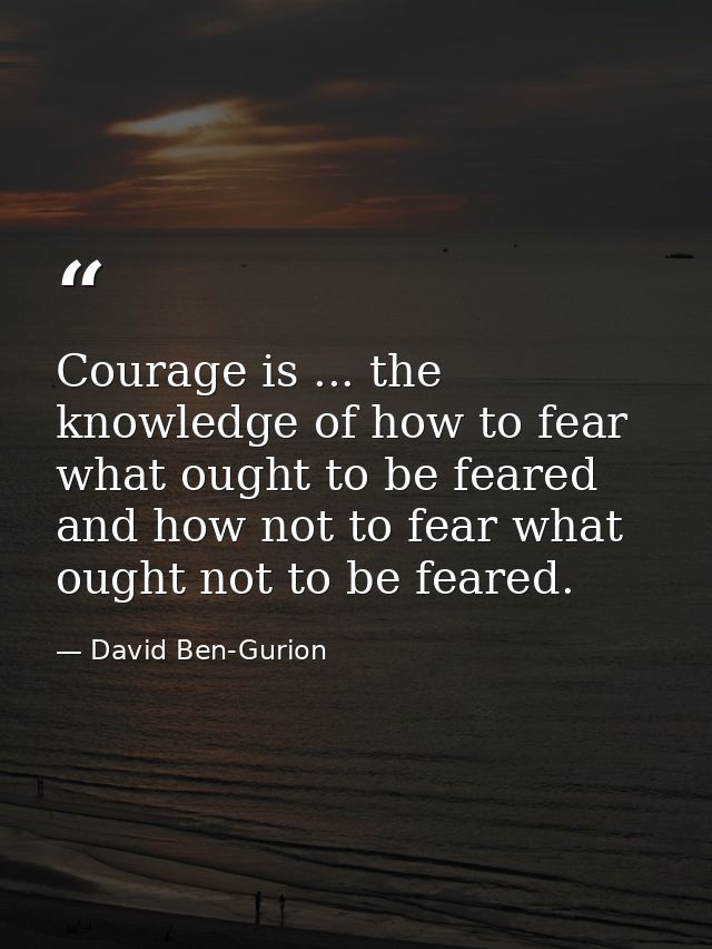 Courage is ... the knowledge of how to fear what ought to be feared and how not to fear what ought not to be feared. — David Ben-Gurion