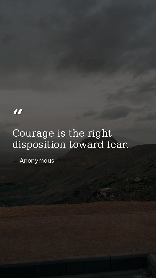 Courage is the right disposition toward fear. — Anonymous