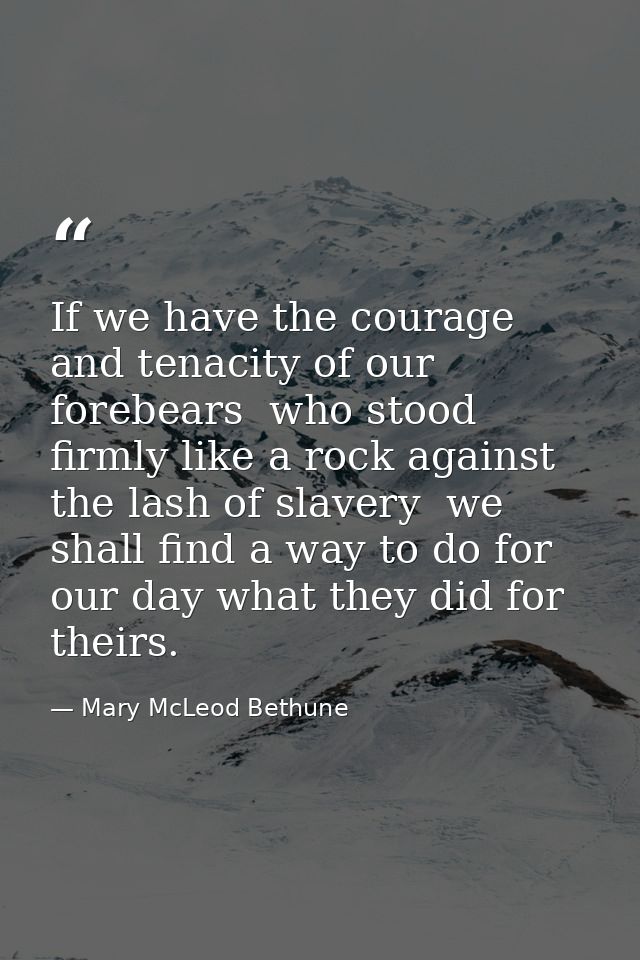 If we have the courage and tenacity of our forebears  who stood firmly like a rock against the lash of slavery  we shall — Mary McLeod Bethune