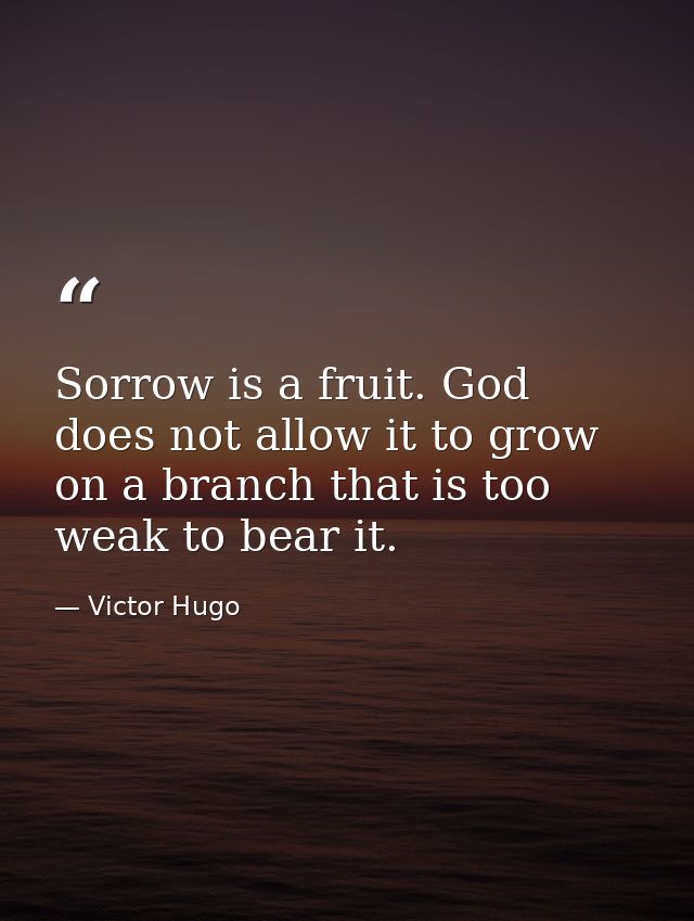 Sorrow is a fruit. God does not allow it to grow on a branch that is too weak to bear it. — Victor Hugo