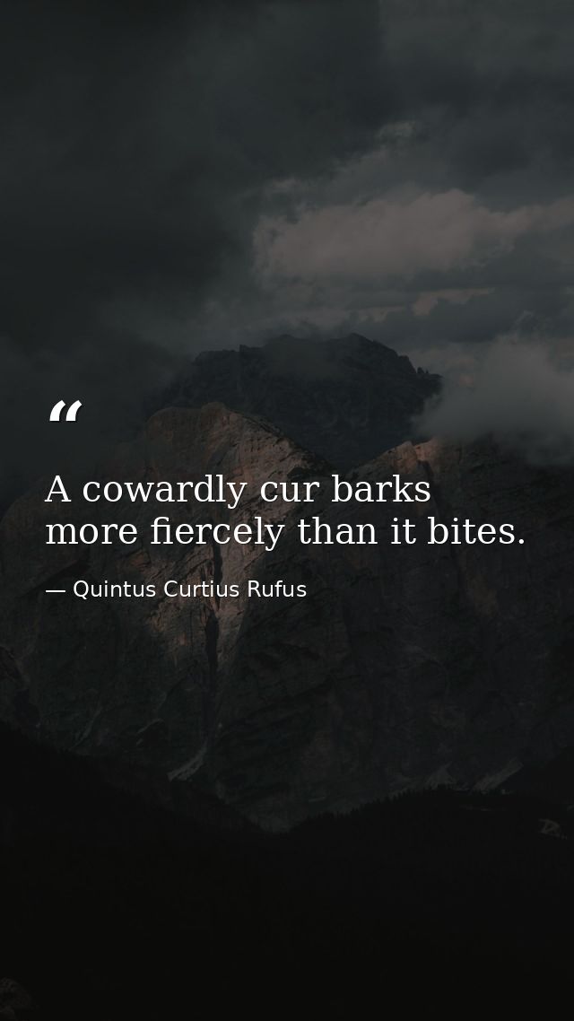 A cowardly cur barks more fiercely than it bites. — Quintus Curtius Rufus