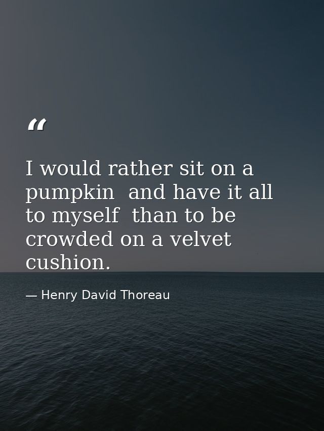 I would rather sit on a pumpkin  and have it all to myself  than to be crowded on a velvet cushion. — Henry David Thoreau