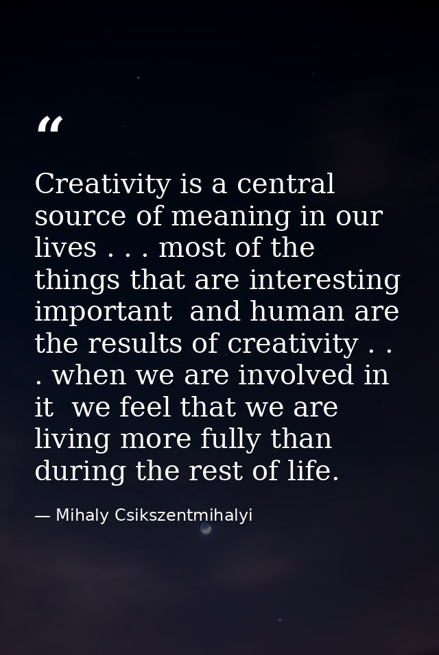 Creativity is a central source of meaning in our lives . . . most of the things that are interesting  important  and hum — Mihaly Csikszentmihalyi