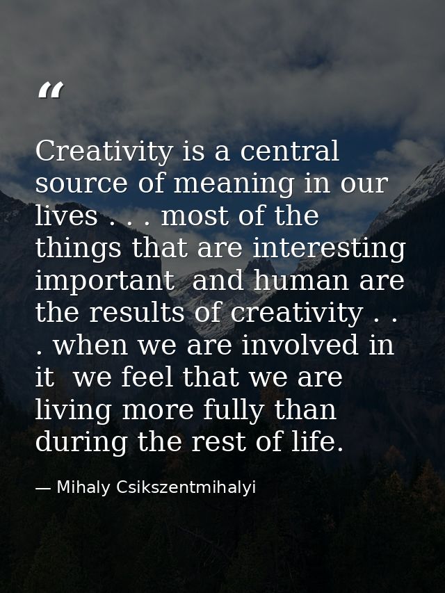 Creativity is a central source of meaning in our lives . . . most of the things that are interesting  important  and hum — Mihaly Csikszentmihalyi