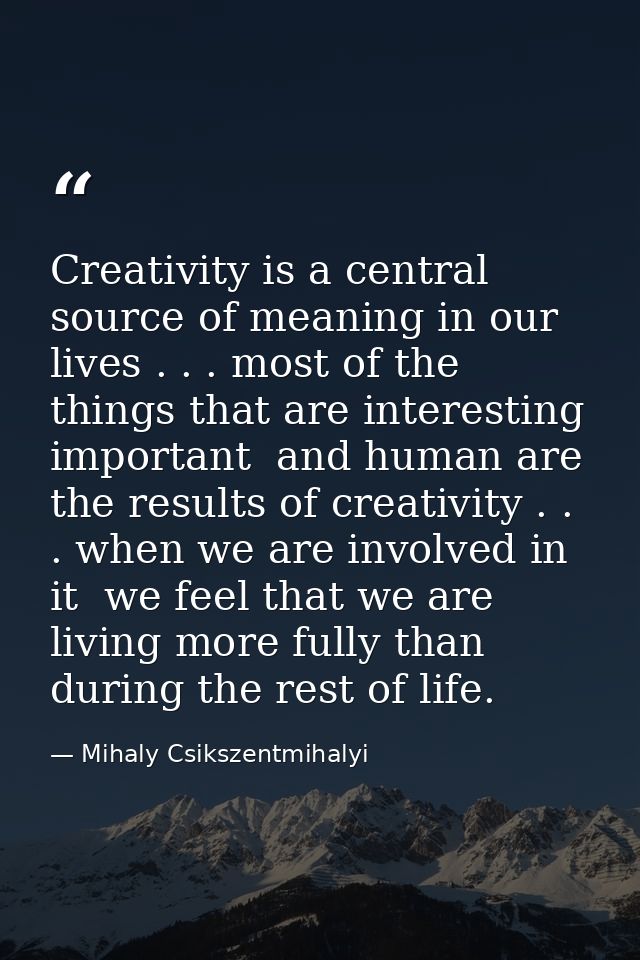 Creativity is a central source of meaning in our lives . . . most of the things that are interesting  important  and hum — Mihaly Csikszentmihalyi