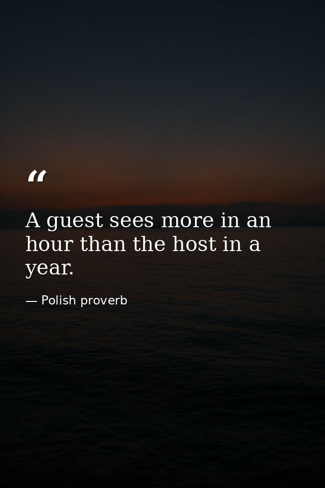 A guest sees more in an hour than the host in a year. — Polish proverb